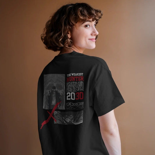 Premium dropshoulder T-shirt featuring Solo Leveling anime artwork, streetwear style with bold graphics and relaxed fit for urban fashion by Flick Streetwear.