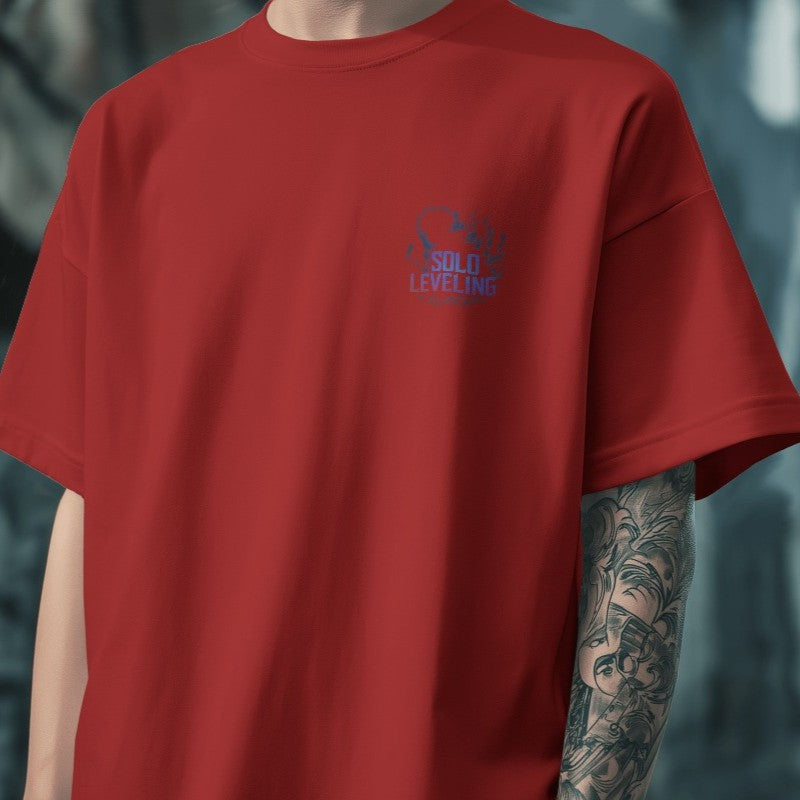 Premium dropshoulder T-shirt featuring Solo Leveling anime artwork, streetwear style with bold graphics and relaxed fit for urban fashion by Flick Streetwear.