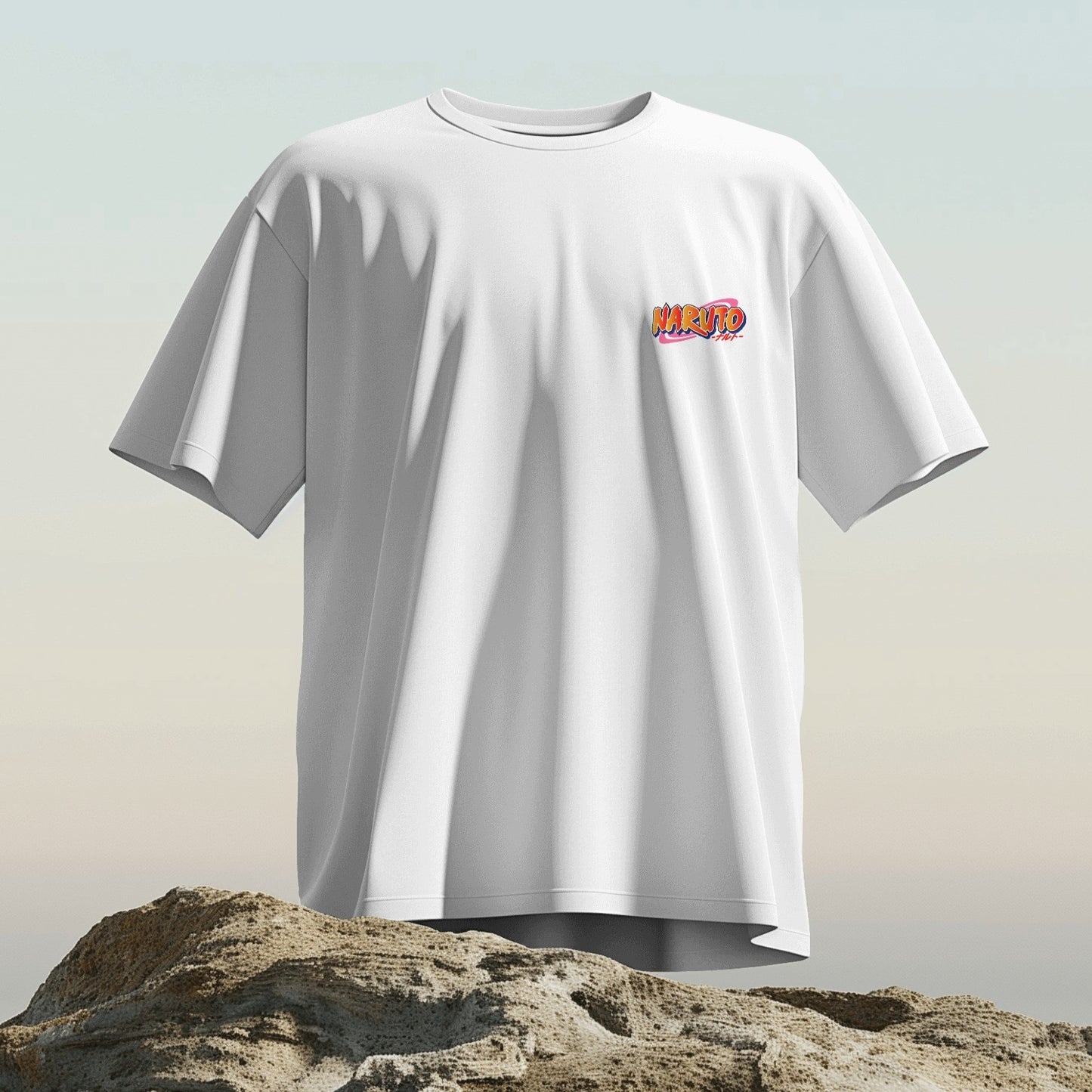 Anime-themed unisex oversized T-shirt with Naruto Uzumaki graphic, designed for anime fans.