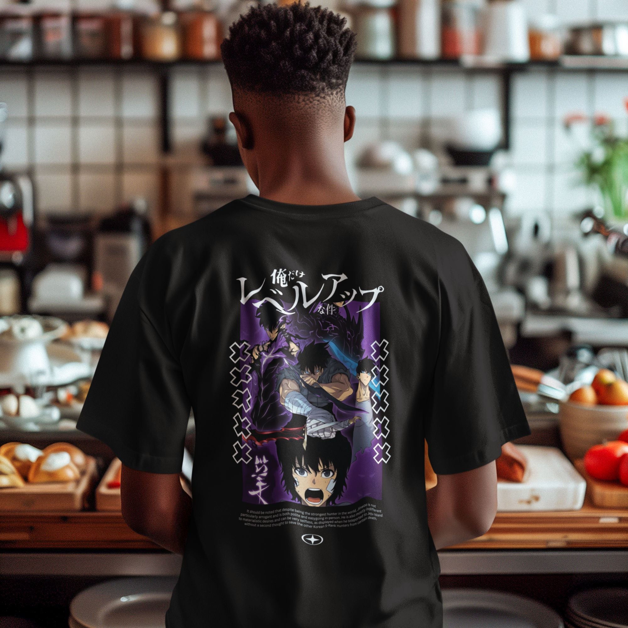 Premium dropshoulder T-shirt featuring Solo Leveling anime artwork, streetwear style with bold graphics and relaxed fit for urban fashion by Flick Streetwear